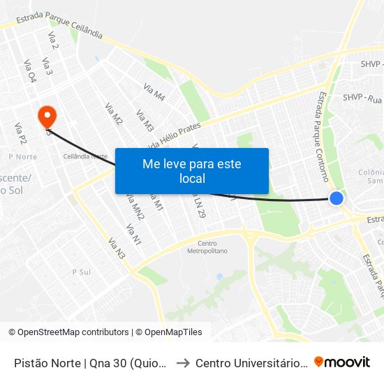 Pistão Norte | Qna 30 (Quiosques) to Centro Universitário Iesb map