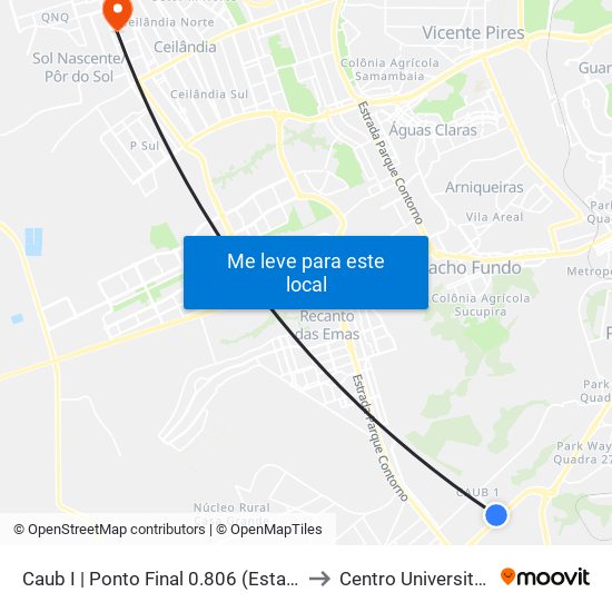 Caub I | Ponto Final 0.806 (Estação Brt Caub) to Centro Universitário Iesb map