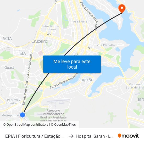 EPIA | Floricultura / Estação BRT Park Way to Hospital Sarah - Lago Norte map