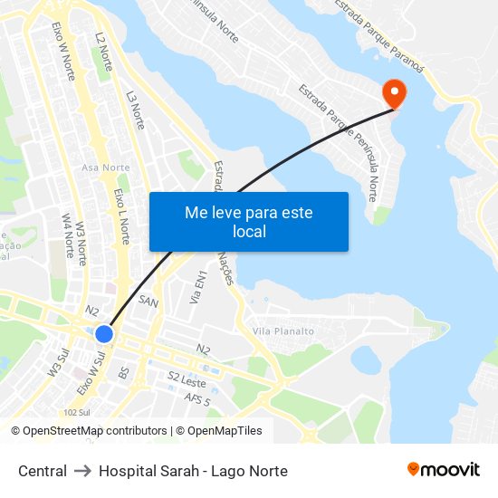 Central to Hospital Sarah - Lago Norte map