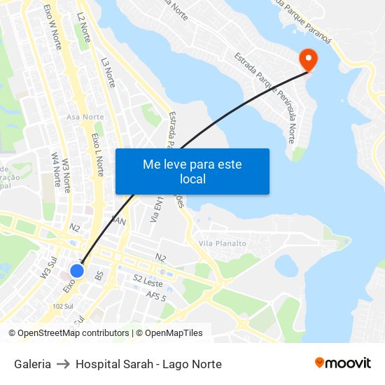 Galeria to Hospital Sarah - Lago Norte map