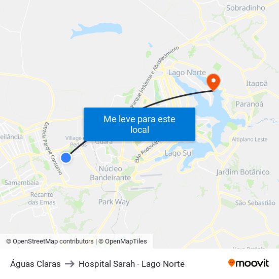 Águas Claras to Hospital Sarah - Lago Norte map