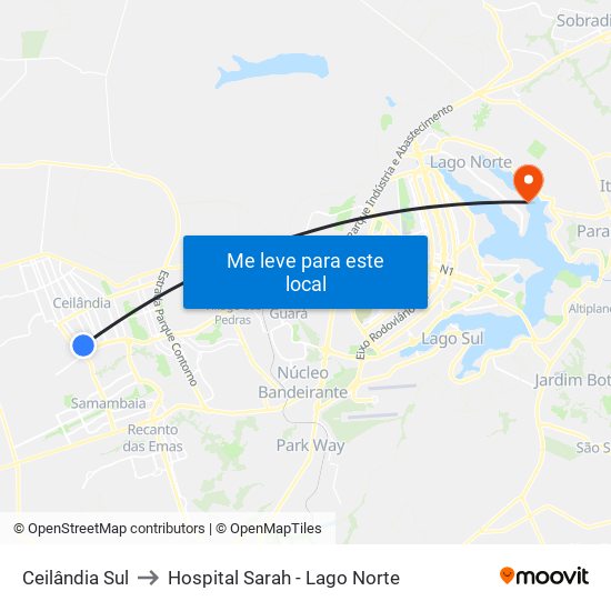 Ceilândia Sul to Hospital Sarah - Lago Norte map