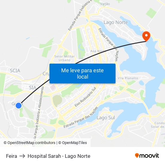 Feira to Hospital Sarah - Lago Norte map