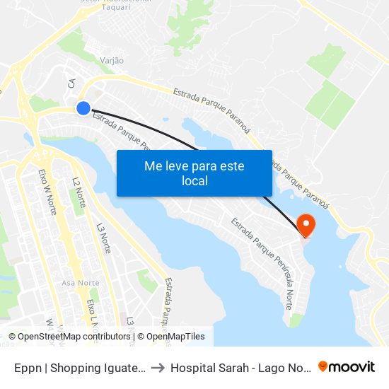 Eppn | Shopping Iguatemi to Hospital Sarah - Lago Norte map