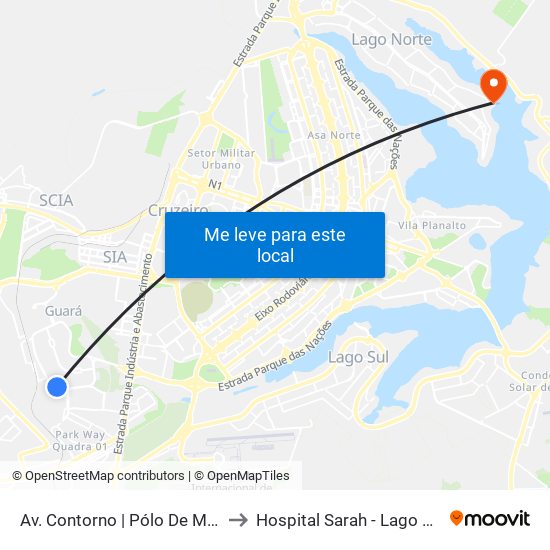 Av. Contorno | Pólo De Modas to Hospital Sarah - Lago Norte map