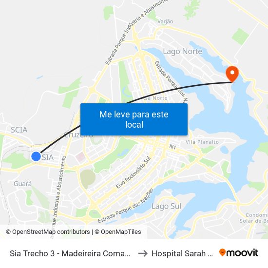 Sia Trecho 3 - Madeireira Comabra/Condor Atacadista to Hospital Sarah - Lago Norte map