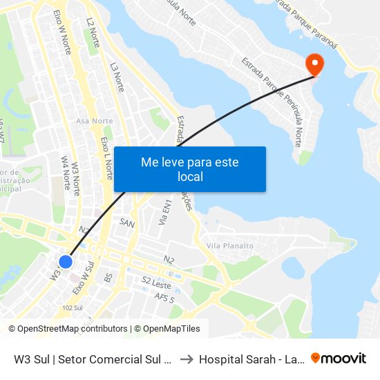 W3 Sul | Setor Comercial Sul (Pátio Brasil) to Hospital Sarah - Lago Norte map