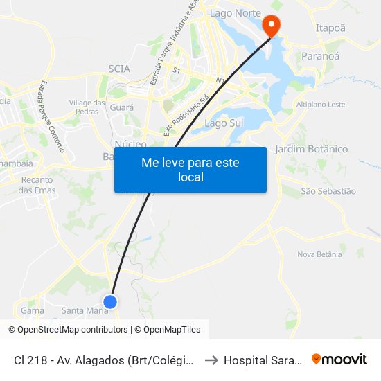 Cl 218 - Av. Alagados (Brt/Colégio Santa Maria/N.S.Aparecida) to Hospital Sarah - Lago Norte map