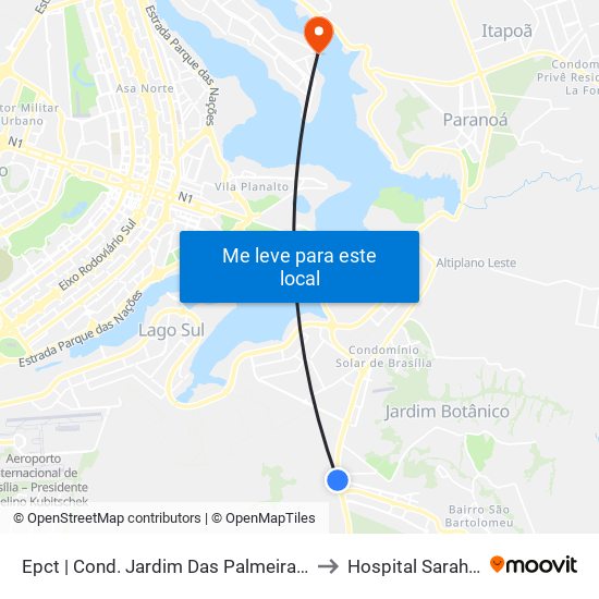 Epct | Cond. Jardim Das Palmeiras (Sentido São Sebastião) to Hospital Sarah - Lago Norte map