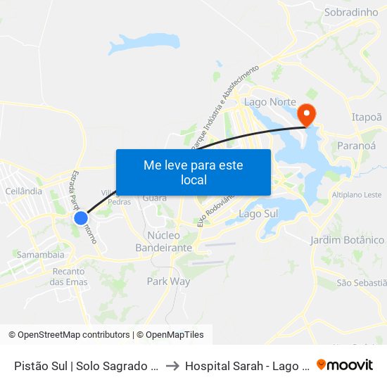 Pistão Sul | Solo Sagrado / Ceub to Hospital Sarah - Lago Norte map