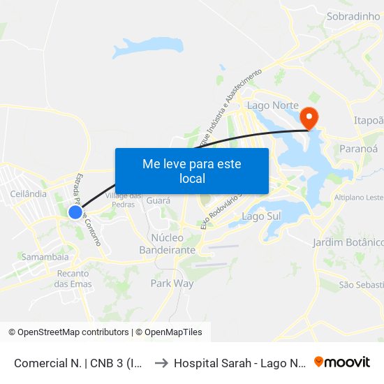 Comercial Norte | Cnb 3 (Inss) to Hospital Sarah - Lago Norte map