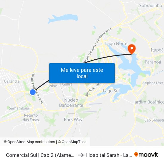 Comercial Sul | Csb 2 (Alameda Shopping) to Hospital Sarah - Lago Norte map