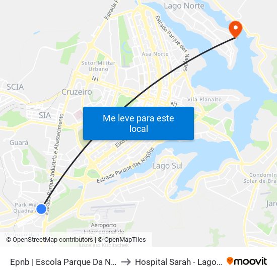 Epnb | Escola Parque Da Natureza to Hospital Sarah - Lago Norte map