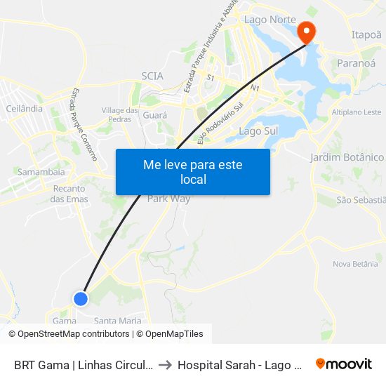 Terminal Brt Gama to Hospital Sarah - Lago Norte map