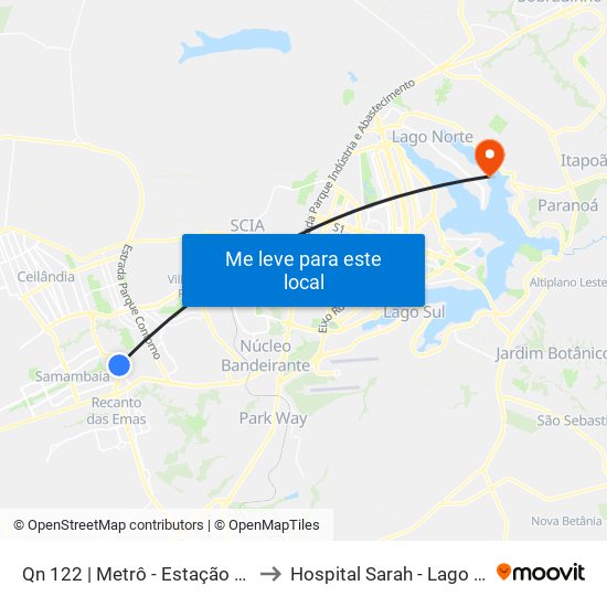 Qn 122 | Metrô - Estação Furnas to Hospital Sarah - Lago Norte map