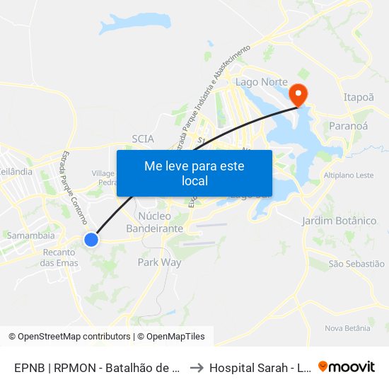 Epnb | Rpmon - Batalhão De Polícia Montada to Hospital Sarah - Lago Norte map