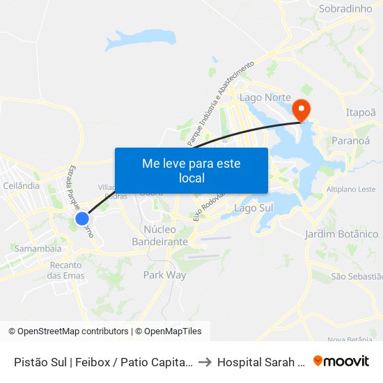 Pistão Sul | Feibox / Patio Capital / Assaí / Leroy Merlin to Hospital Sarah - Lago Norte map