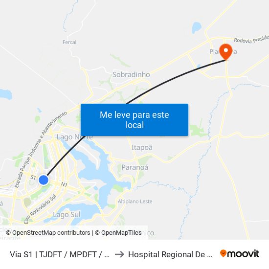 Via S1 | TJDFT / MPDFT / Palácio do Buriti to Hospital Regional De Planaltina - Hrp map