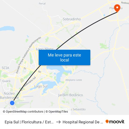 EPIA | Floricultura / Estação BRT Park Way to Hospital Regional De Planaltina - Hrp map