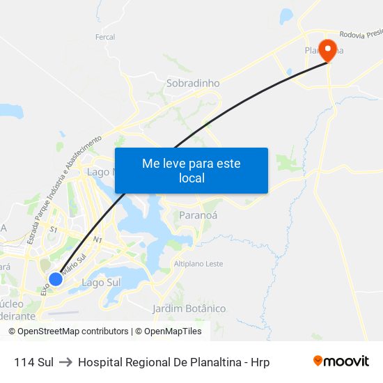 114 Sul to Hospital Regional De Planaltina - Hrp map