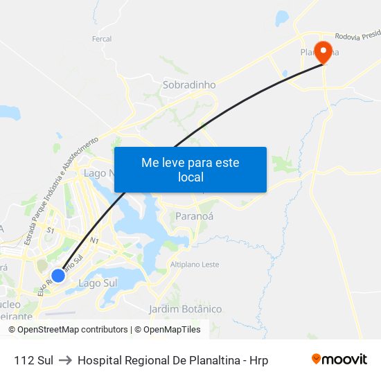 112 Sul to Hospital Regional De Planaltina - Hrp map