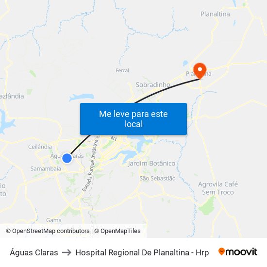 Águas Claras to Hospital Regional De Planaltina - Hrp map
