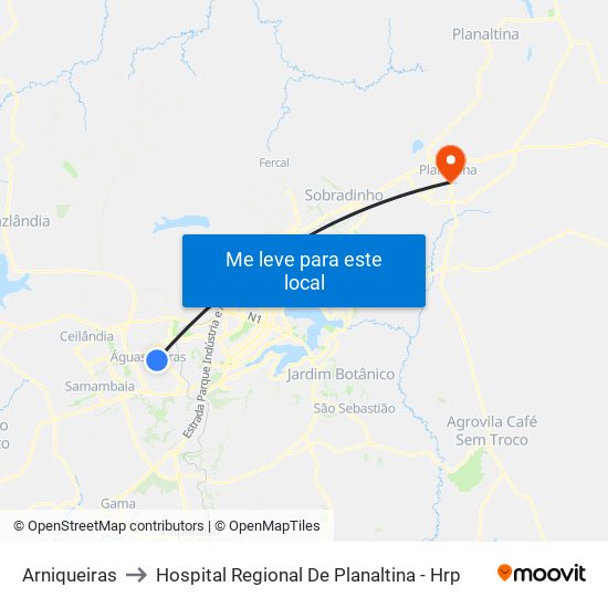 Arniqueiras to Hospital Regional De Planaltina - Hrp map