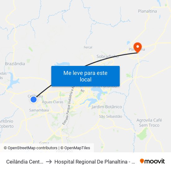Ceilândia Centro to Hospital Regional De Planaltina - Hrp map