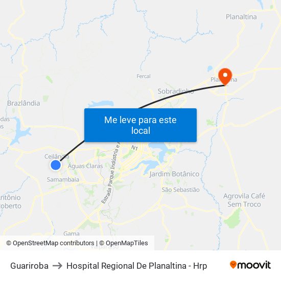 Guariroba to Hospital Regional De Planaltina - Hrp map