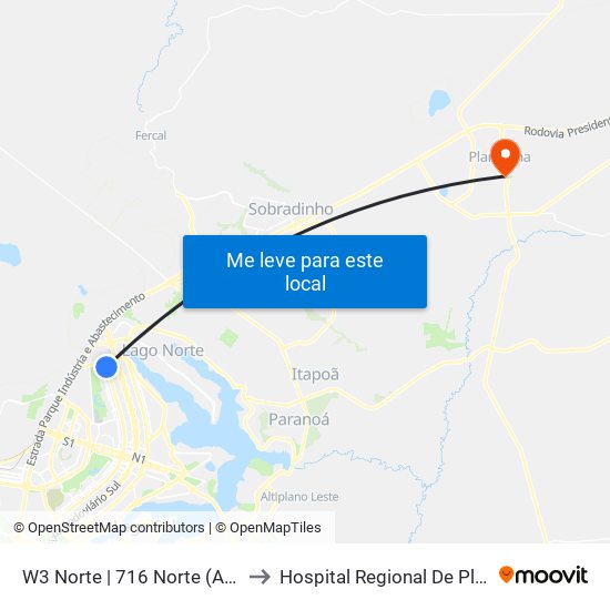 W3 Norte | 716 Norte (Assai / Cobasi) to Hospital Regional De Planaltina - Hrp map