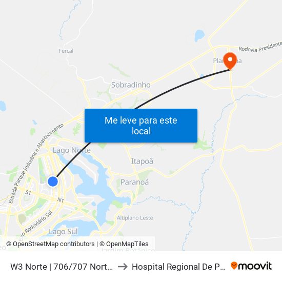 W3 Norte | 706/707 Norte (Mcdonald'S) to Hospital Regional De Planaltina - Hrp map