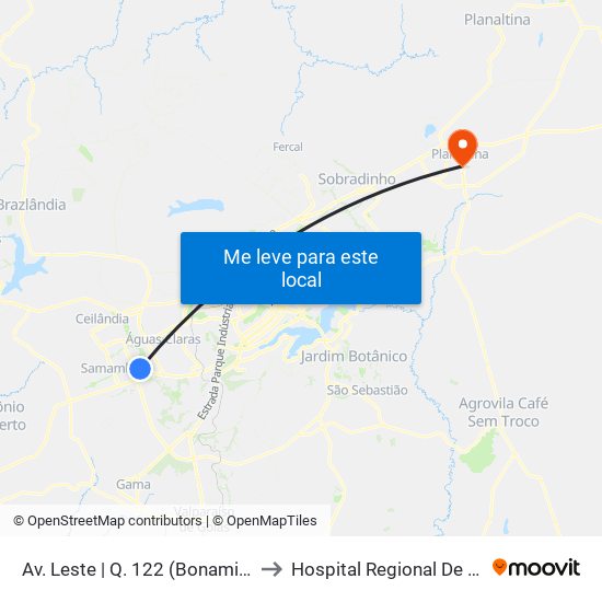 Av. Leste | Q. 122 (Bonamix / Villa Butiquim) to Hospital Regional De Planaltina - Hrp map