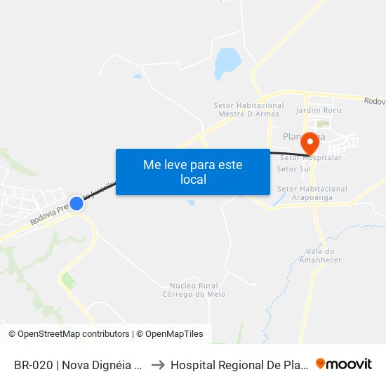 Br-020 | Nova Dignéia / Quadra 18 to Hospital Regional De Planaltina - Hrp map