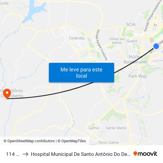 114 Sul to Hospital Municipal De Santo Antônio Do Descoberto map