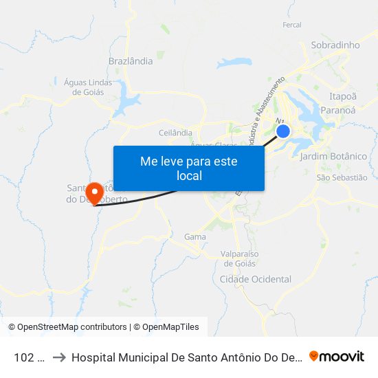 102 Sul to Hospital Municipal De Santo Antônio Do Descoberto map