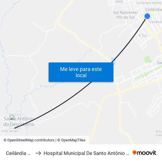 Ceilândia Centro to Hospital Municipal De Santo Antônio Do Descoberto map