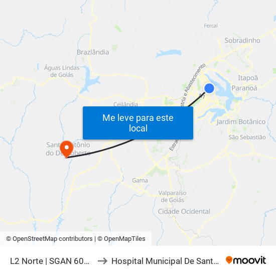 L2 Norte | Sgan 607 (Brasília Medical Center / Cean) to Hospital Municipal De Santo Antônio Do Descoberto map