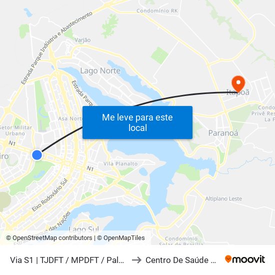 Via S1 | Tjdft / Mpdft / Palácio Do Buriti to Centro De Saúde 1 - Itapoã map