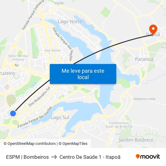 ESPM | Bombeiros to Centro De Saúde 1 - Itapoã map