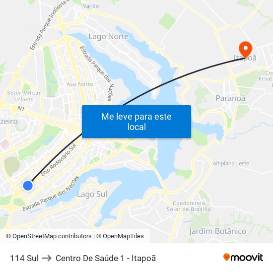 114 Sul to Centro De Saúde 1 - Itapoã map