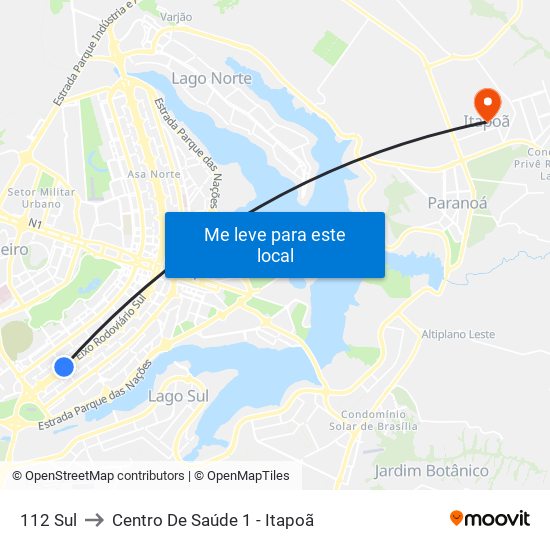 112 Sul to Centro De Saúde 1 - Itapoã map