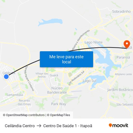 Ceilândia Centro to Centro De Saúde 1 - Itapoã map