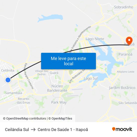 Ceilândia Sul to Centro De Saúde 1 - Itapoã map