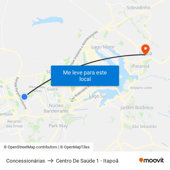 Concessionárias to Centro De Saúde 1 - Itapoã map