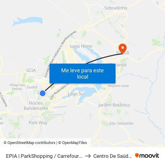 Epia Sul | Parkshopping / Carrefour / Rod. Interestadual / Assaí to Centro De Saúde 1 - Itapoã map