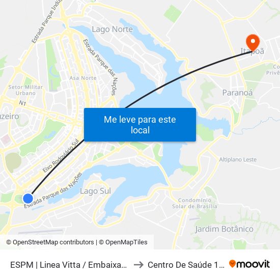 Sps | Linea Vitta to Centro De Saúde 1 - Itapoã map