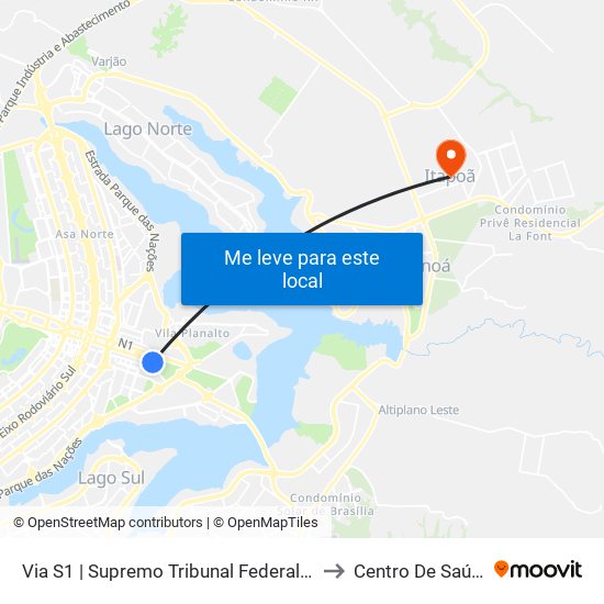 Via S1 | Supremo Tribunal Federal / Praça dos Três Poderes to Centro De Saúde 1 - Itapoã map