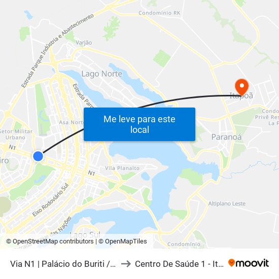 Via N1 | Palácio do Buriti / TCDF to Centro De Saúde 1 - Itapoã map