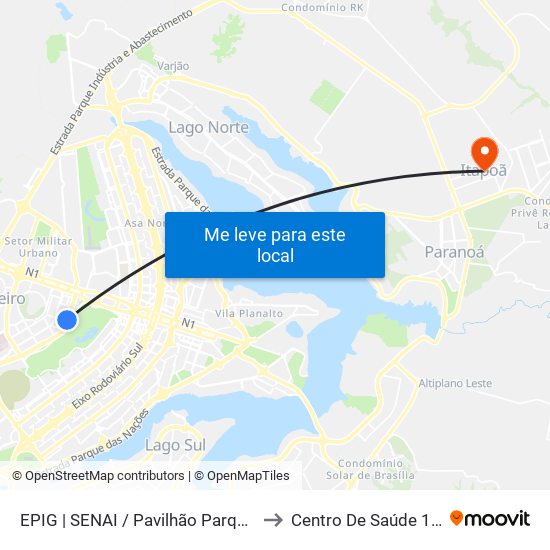 Epig | Senai / Pavilhão Parque Da Cidade to Centro De Saúde 1 - Itapoã map